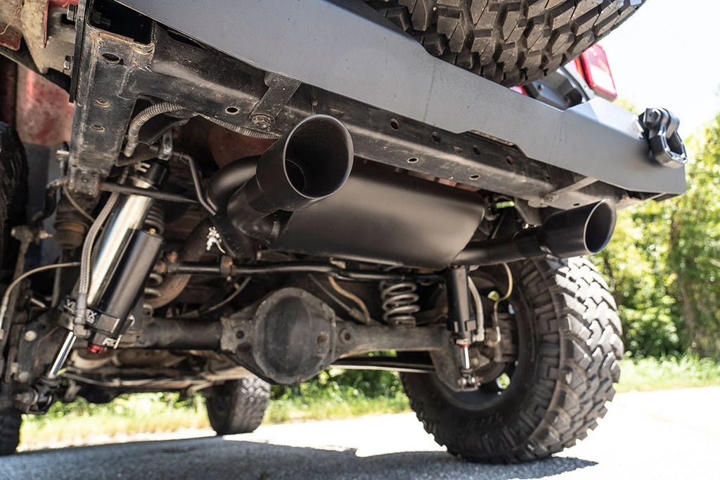 Rough Country Performance Exhaust | Dual Outlet | Jeep Wrangler JK/Wrangler Unlimited (07-18) 96002A - Installation View