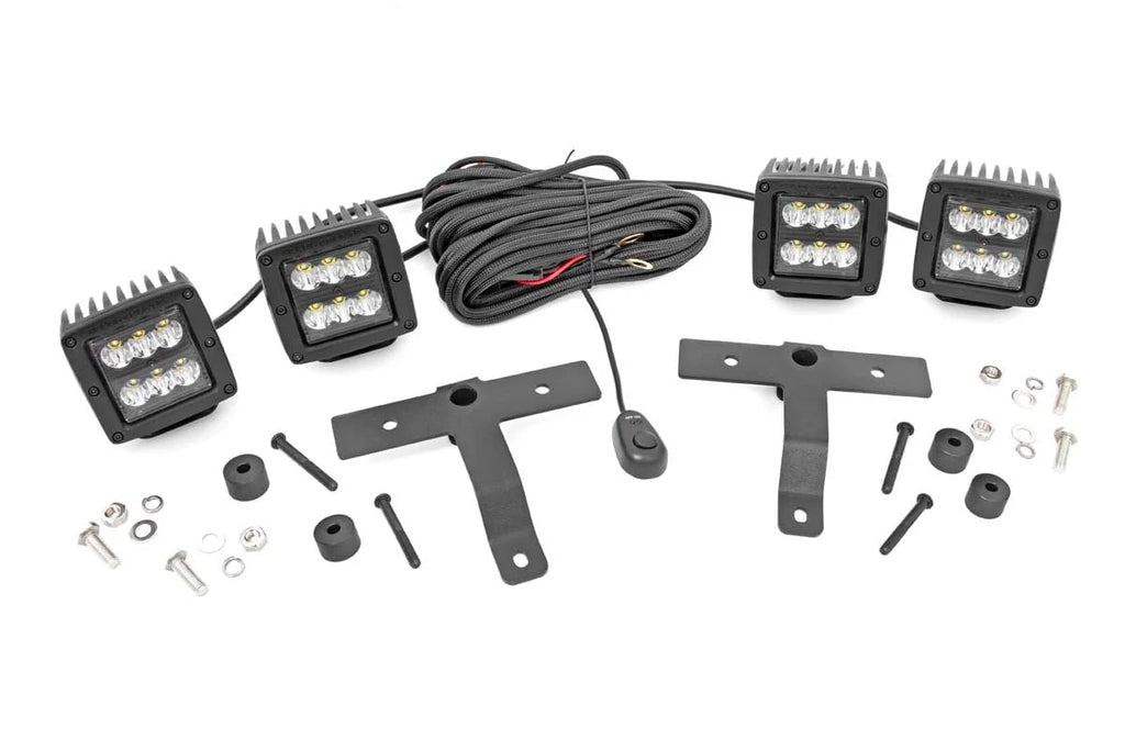 Rough Country Quad LED Light Kit | Cowl Mount | 2" Black Pairs | Spot | Jeep Gladiator JT/Wrangler JL (18-24) 70822 - Main...