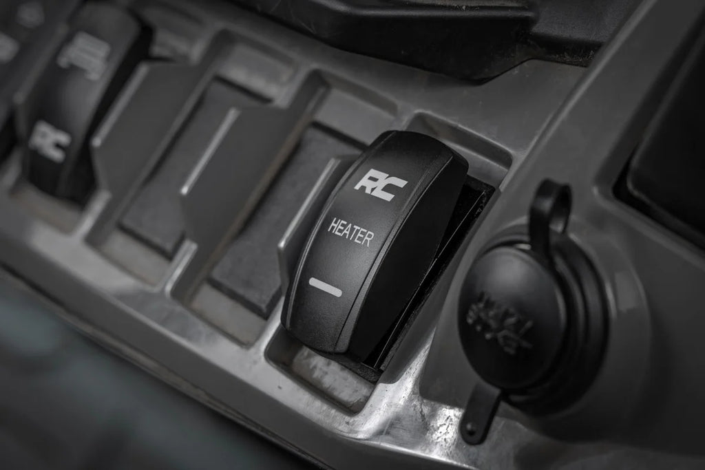 Rough Country Rocker Switch | Cab Heater | 2x1 with Logo | Blue Back Light 710HS - Side View