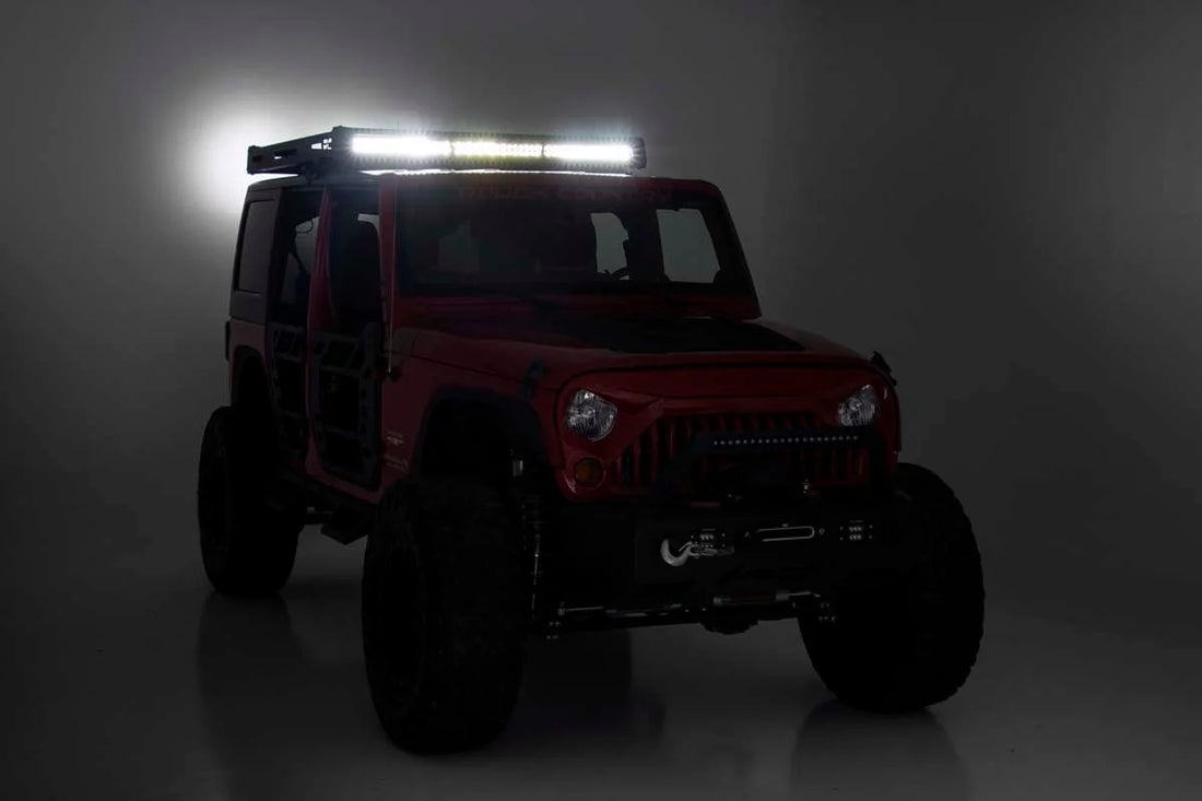Rough Country Roof Rack | Black Series Lights | Jeep Wrangler JK/Wrangler Unlimited  (07-18) 10615 - Side View
