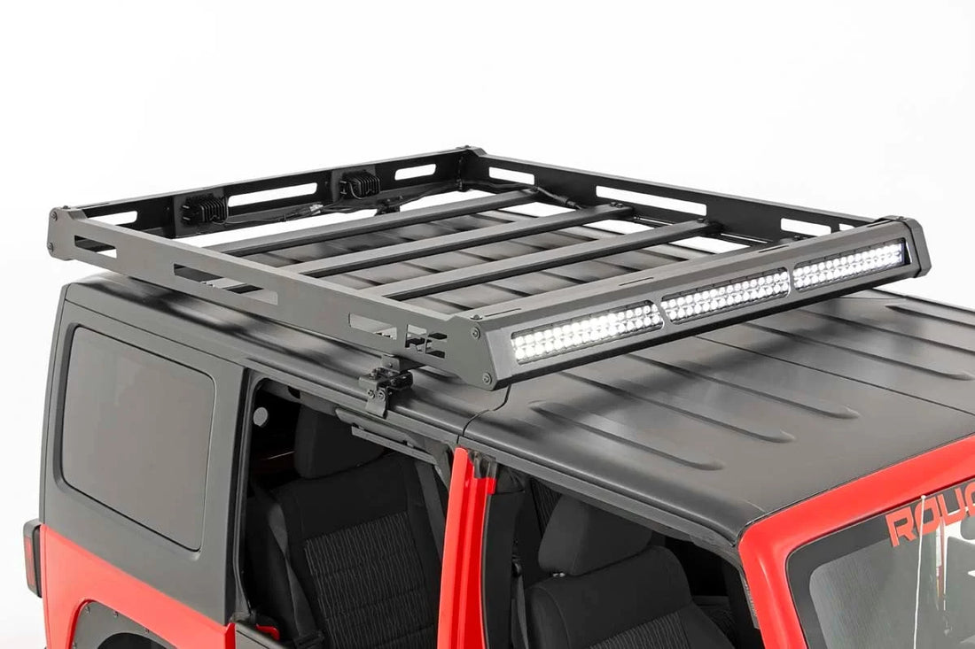 Rough Country Roof Rack | Black Series Lights | Jeep Wrangler JK/Wrangler Unlimited  (07-18) 10615 - Back View