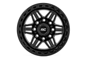 Rough Country Rough Country 76 Series Wheel | Simulated Beadlock | Gloss Black | 17x9 | 5x5 | -12mm - Side View