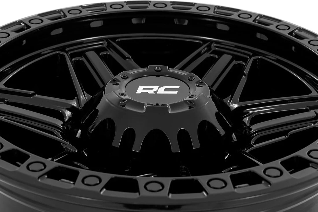 Rough Country Rough Country 76 Series Wheel | Simulated Beadlock | Gloss Black | 17x9 | 5x5 | -12mm - Additional View 6