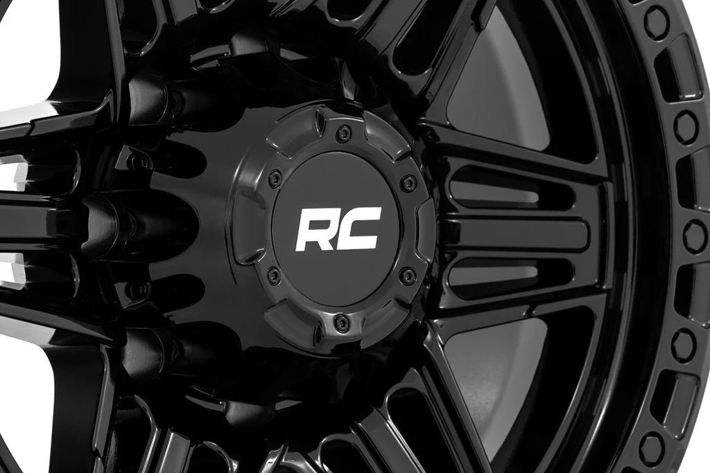 Rough Country Rough Country 76 Series Wheel | Simulated Beadlock | Gloss Black | 17x9 | 8x170 | -12mm - Back View