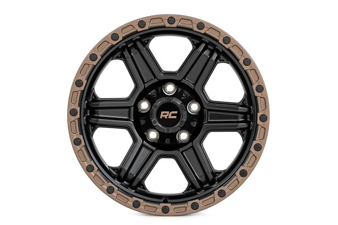 Rough Country Rough Country 79 Series Wheel | One-Piece | Semi Gloss Black w/Bronze Ring | 18x9 | 5x5 | -12mm 79181218A - ...