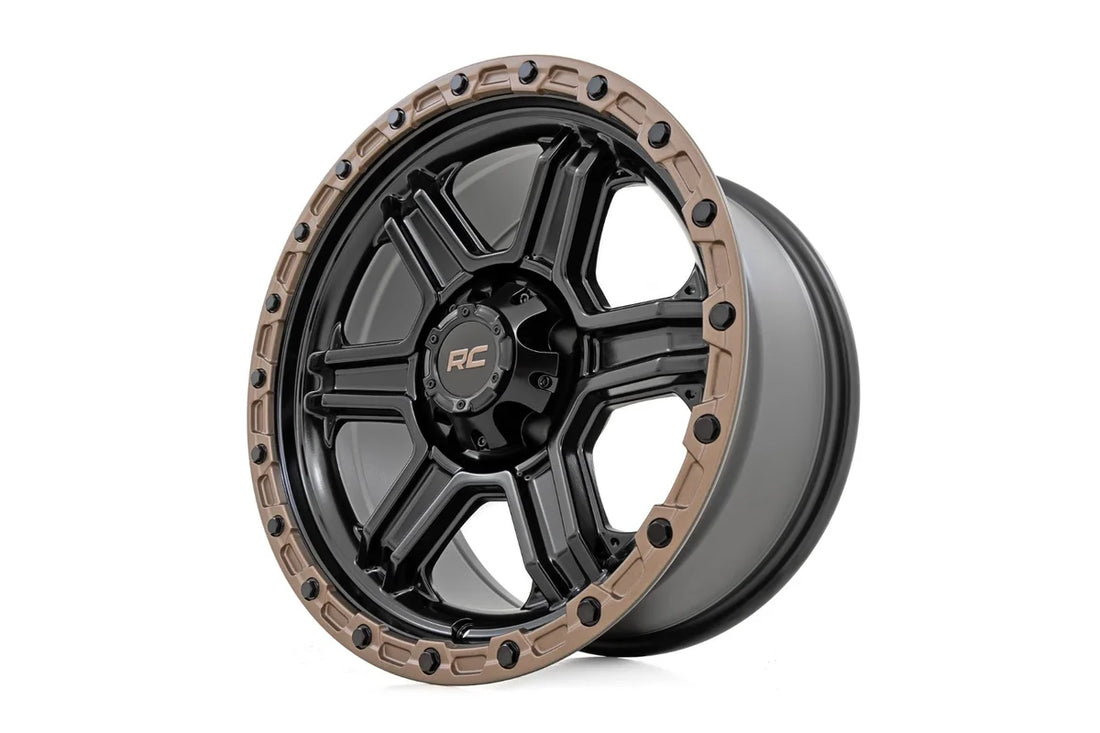 Rough Country Rough Country 79 Series Wheel | One-Piece | Semi Gloss Black w/Bronze Ring | 18x9 | 5x5 | -12mm 79181218A - ...