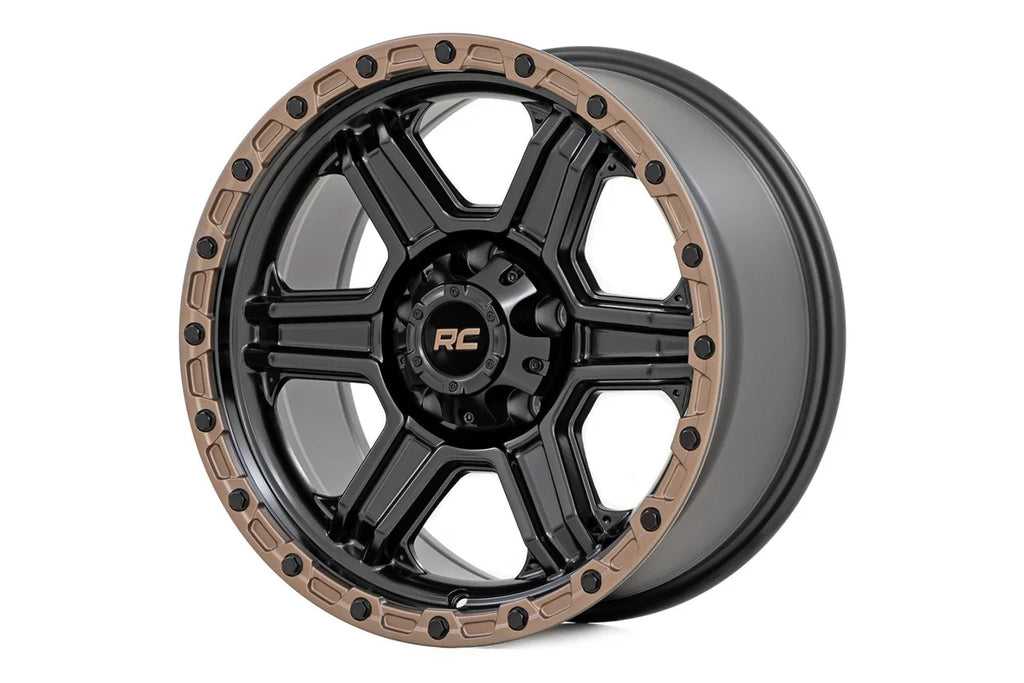 Rough Country Rough Country 79 Series Wheel | One-Piece | Semi Gloss Black w/Bronze Ring | 18x9 | 6x5.5 | 0mm 79180912A - ...