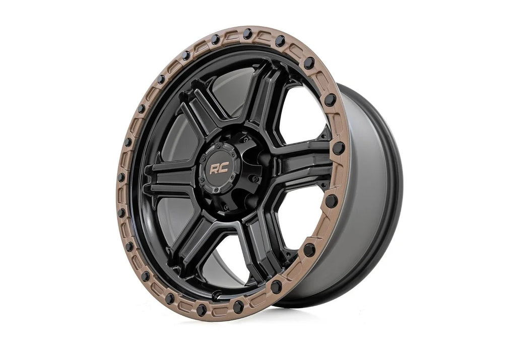 Rough Country Rough Country 79 Series Wheel | One-Piece | Semi Gloss Black w/Bronze Ring | 18x9 | 6x5.5 | 0mm 79180912A - ...