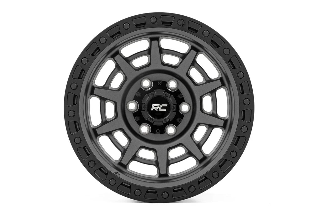 Rough Country Rough Country 85 Series Wheel | Simulated Beadlock | Gunmetal Gray/Black | 17x9 | 6x5.5 |+25mm - Side View