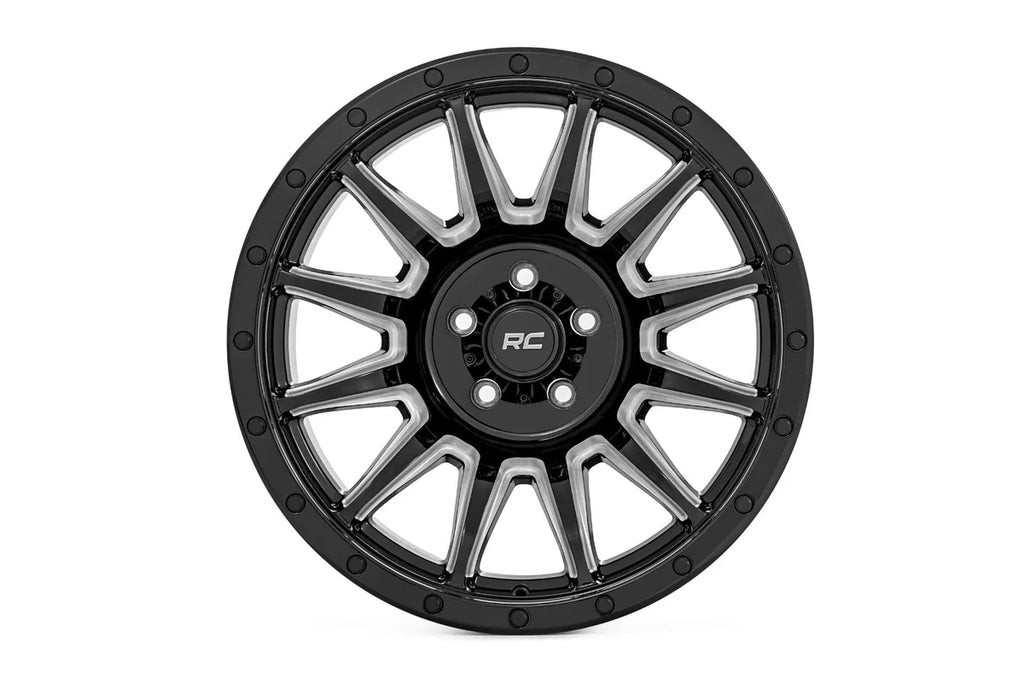 Rough Country Rough Country 90 Series Wheel | One-Piece | Gloss Black w/machined spokes | 18x9 | 6x5.5 | -12mm 90181212M - Side Vie...