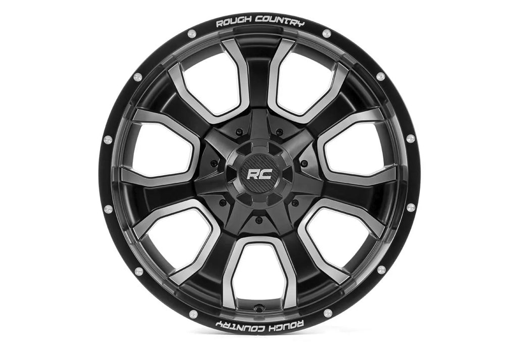Rough Country Rough Country 93 Series Wheel | One-Piece | Machined Black | 20x9 | 6x5.5/6x135 | 0mm 93209012 - Side View