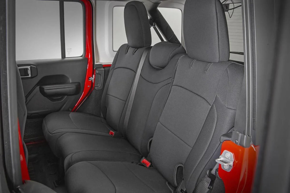 Rough Country Seat Covers | Front and Rear | Jeep Wrangler Unlimited 4WD (2018-2024) 91010 - Installation View