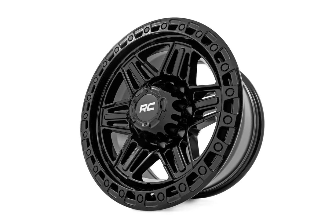 Rough Country Series Wheel Simulated Bead Lock Gloss Black 17x9 5x4.5 +0mm fits 1960-2026 Dodge / Ford / GMC - Side View