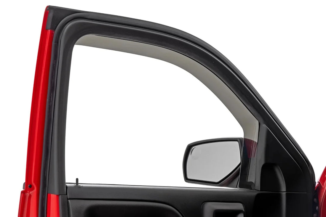 Rough Country Side Window Deflectors | In Channel Rain Guard | Chevy/GMC 1500/2500HD/3500HD 2WD/4WD 811419 - Back View