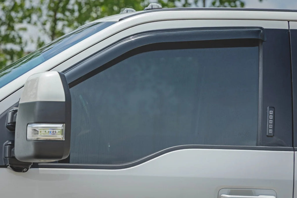 Rough Country Side Window Deflectors | Tape On Rain Guard | Ford F-150 (17-24) F-250 (15-24) 931524 - Installation View