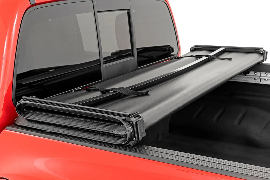 Rough Country Soft Tri-Fold Bed Cover | 5' Bed | Nissan Frontier 2WD/4WD (2022-2026) - Front View