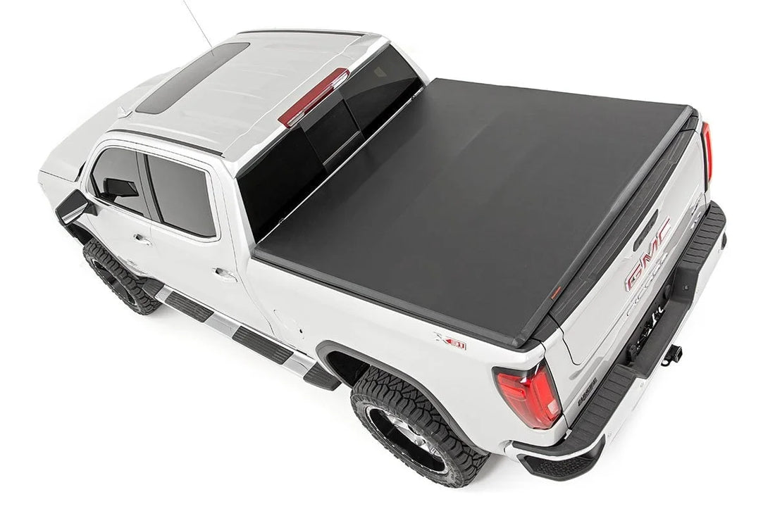 Rough Country Soft Tri-Fold Bed Cover | 5'10" Bed | Chevy/GMC Sierra 1500 (19-26)/Silverado 1500 (19-26) - Side View