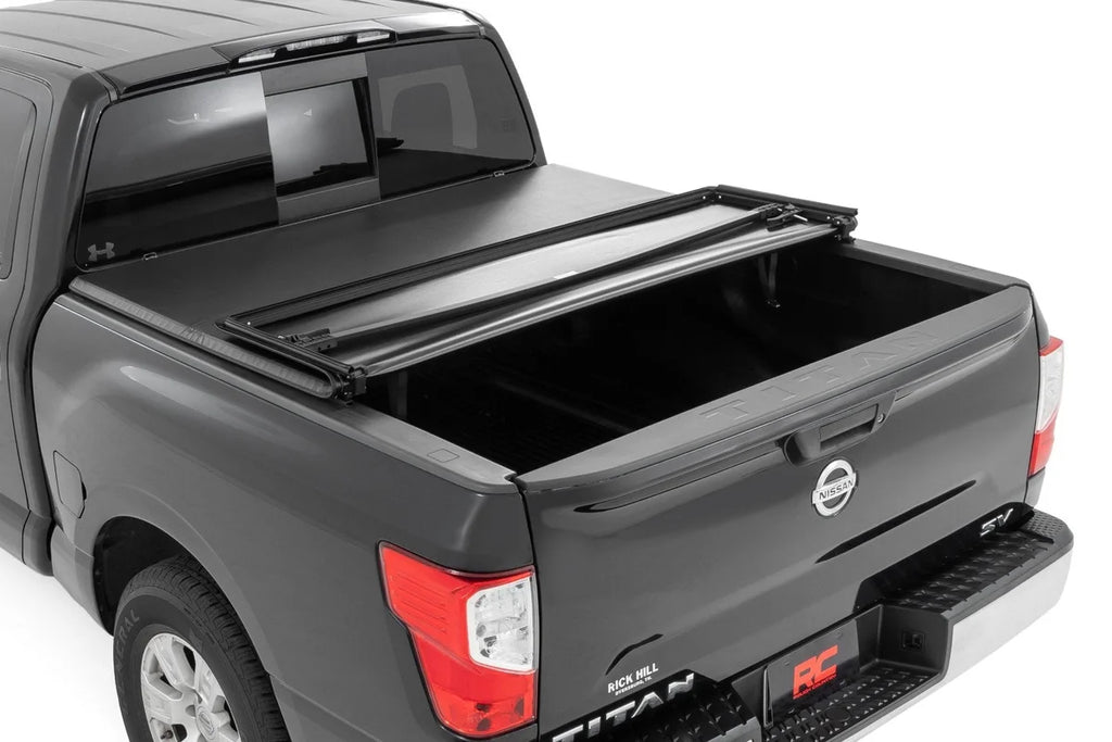 Rough Country Soft Tri-Fold Bed Cover | 5'7" Bed | Nissan Titan 2WD/4WD (2017-2024) - Side View