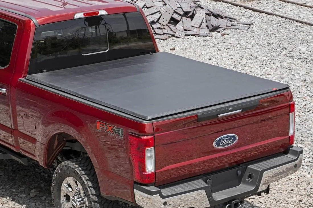 Rough Country Soft Tri-Fold Bed Cover | 6'10" Bed | Ford F-250/F-350 Super Duty (17-26) - Side View