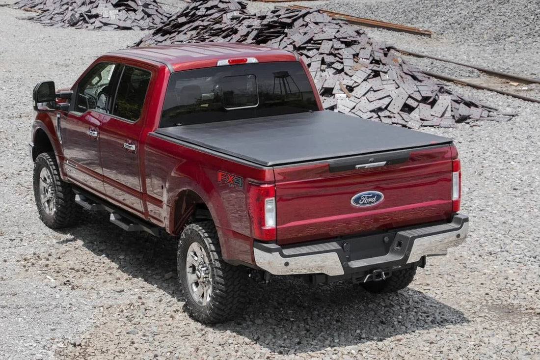 Rough Country Soft Tri-Fold Bed Cover | 6'10" Bed | Ford F-250/F-350 Super Duty (17-26) - Back View
