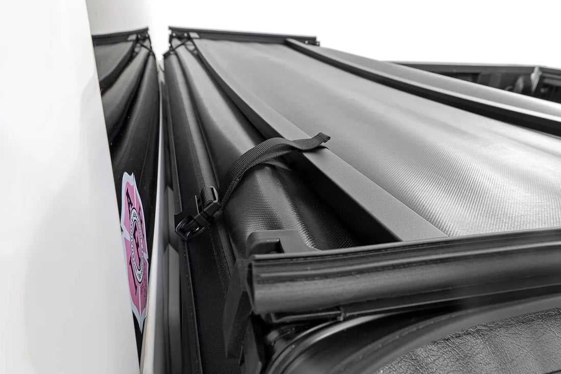 Rough Country Soft Tri-Fold Bed Cover | 6'7" Bed | Chevy/GMC 1500/2500HD/3500HD (14-19 & Classic) - Back View