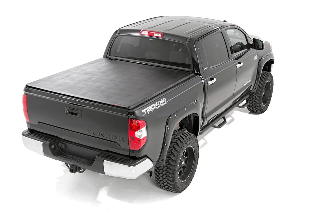 Rough Country Soft Tri-Fold Bed Cover | With & W/O OE Rails | 6'7" Bed | Toyota Tundra (07-26) - Side View