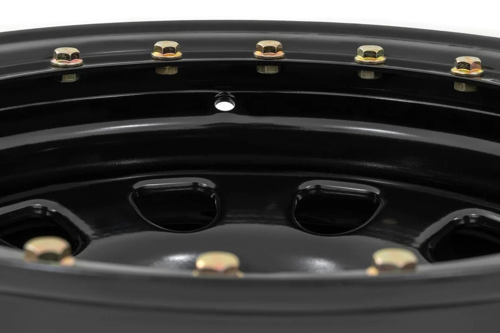 Rough Country Steel Simulated Bead Lock Wheel | Black | 17x9 | 5x5 | 3.30 Bore | -12 - Installation View