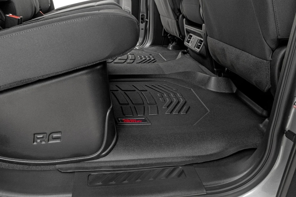 Rough Country Sure-Fit Floor Mats | FR & RR | FR Over Hump | Crew | Chevy/GMC 1500/2500HD/3500HD (19-26) - Installation View