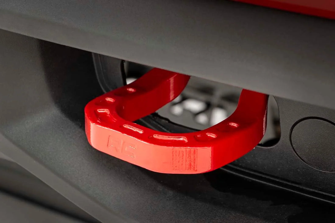 Rough Country Tow Hooks | Forged | Red | Chevy Silverado 1500 2WD/4WD (2019-2024) RS132 - Side View