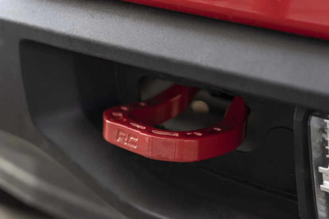 Rough Country Tow Hooks | Forged | Red | Chevy Silverado 1500 2WD/4WD (2019-2024) RS132 - Installation View