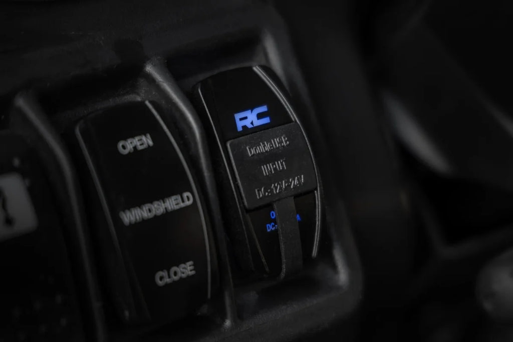 Rough Country USB Switch Insert | 2x1 with Logo | Blue Back Light 709USB - Installation View