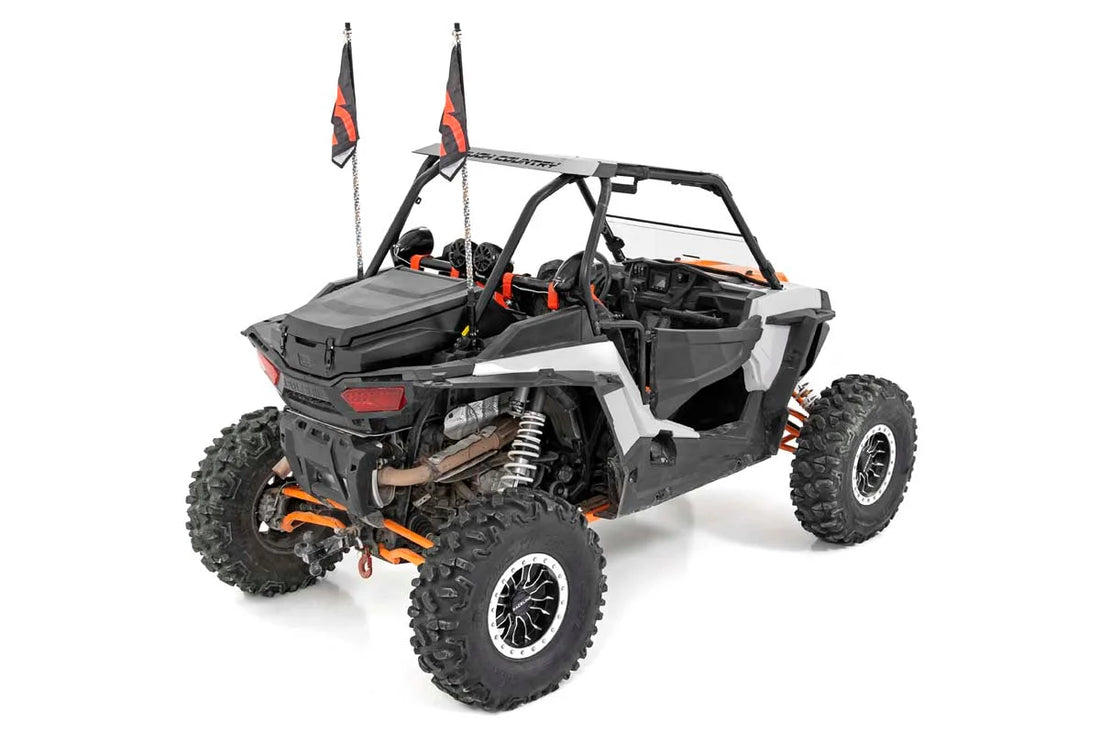 Rough Country Whip Mount | Cage | 4' Multl-Color LED Whip Pair | Polaris RZR 93052 - Side View