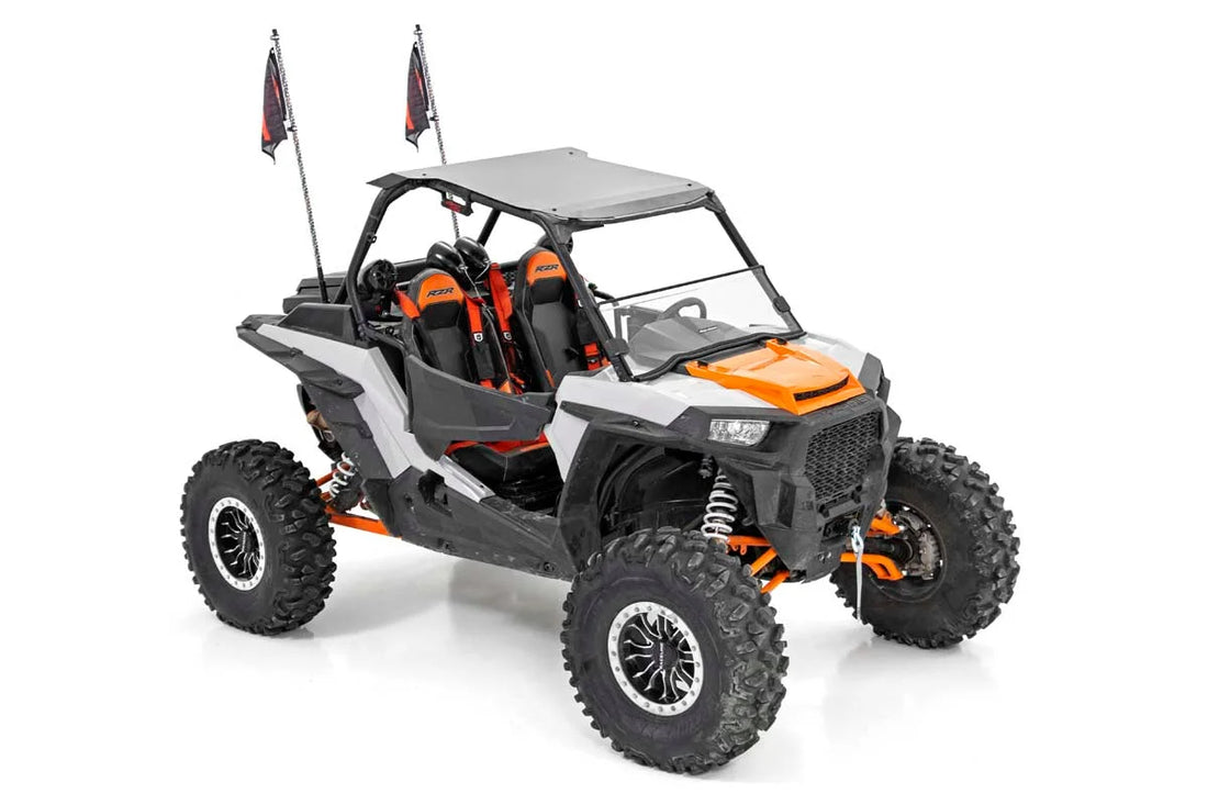 Rough Country Whip Mount | Cage | 4' Multl-Color LED Whip Pair | Polaris RZR 93052 - Back View
