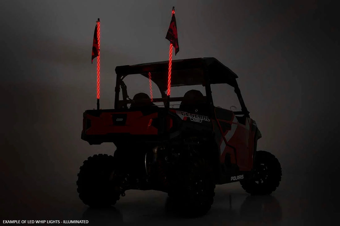 Rough Country Whip Mount | Cage | 4' Multl-Color LED Whip Pair | Polaris RZR 93052 - Installation View