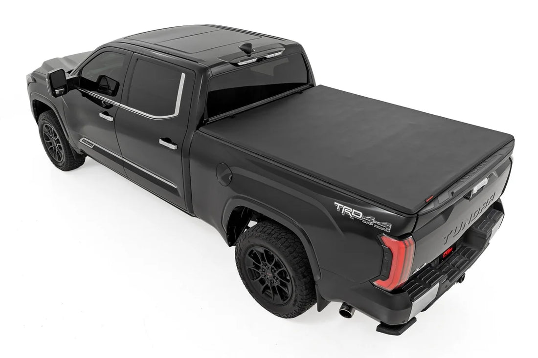 Rough CountrySoft Tri-Fold Bed Cover | 6'7" Bed | with & w/o OE Rails | Toyota Tundra 2WD/4WD (2022-2025)41419660A - Back ...