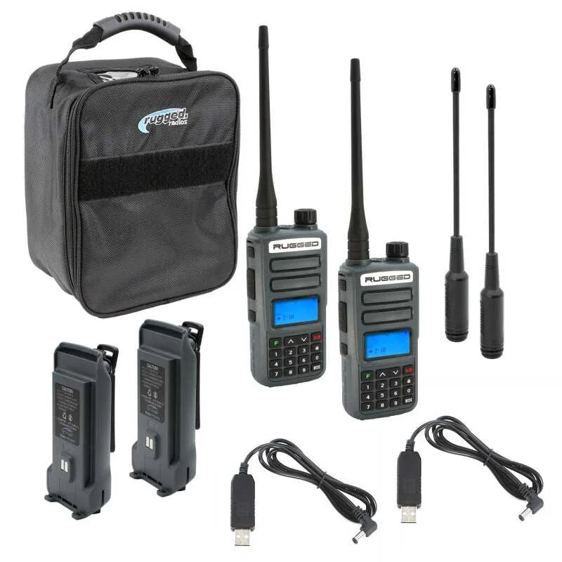 Rugged Radios ADVENTURE PACK - GMR2 PLUS - GMRS / FRS Two Way Handheld Radios with Accessories - Side View