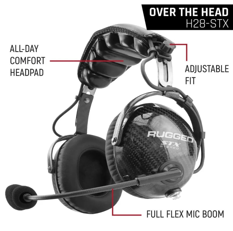 Rugged Radios AlphaBass Carbon Fiber Headset for STEREO and OFFROAD Intercoms Over The Head - Main Product View