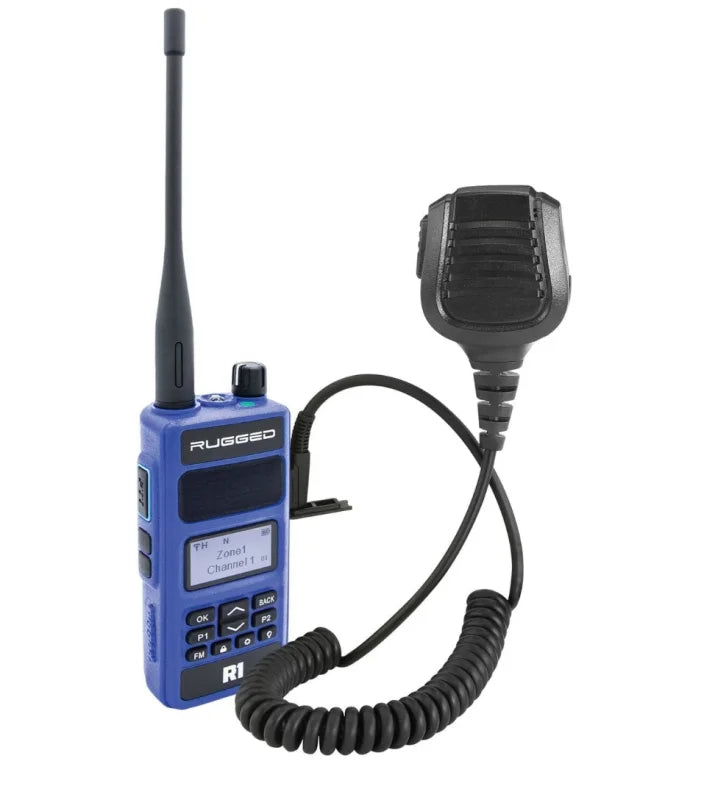 Rugged Radios BUNDLE - Rugged R1 - Business Band Two Way Handheld Radio - with Hand Mic - Side View