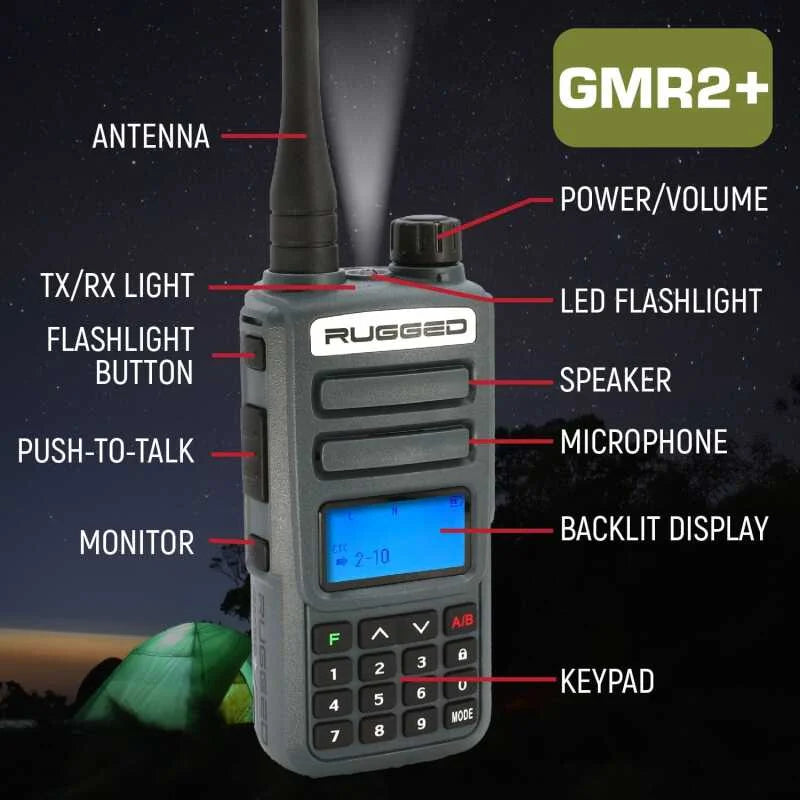 Rugged Radios Rugged GMR2 PLUS - GMRS / FRS Two Way Handheld Radio Safety Yellow - Side View