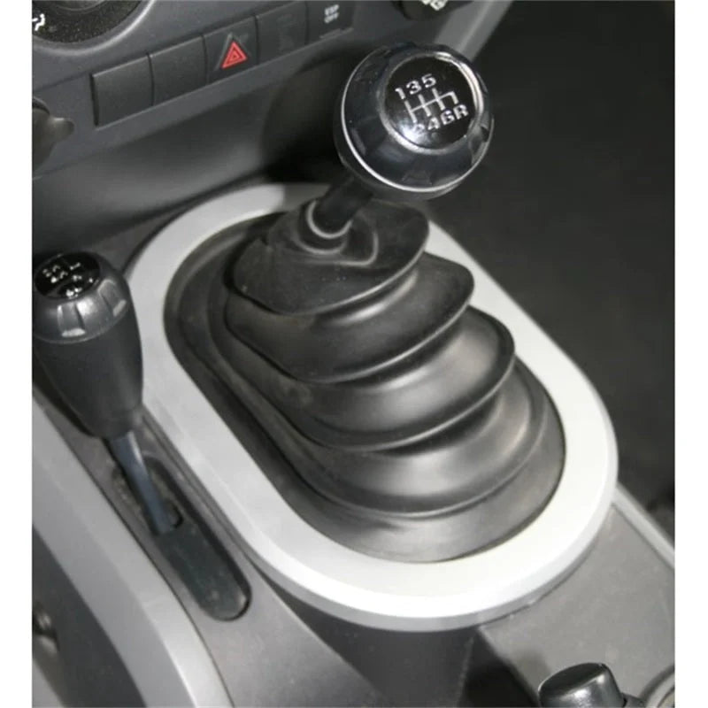 Rugged Ridge 07-10 Jeep Wrangler JK w/ Manual Transmission Silver Shifter Bezel Trim - Side View