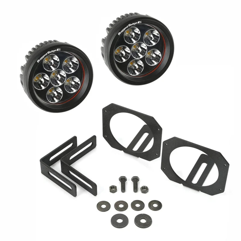 Rugged Ridge 07-18 Jeep Wrangler JK Bumper Mounted Circular LED Light & Mount Kit - Main Product View