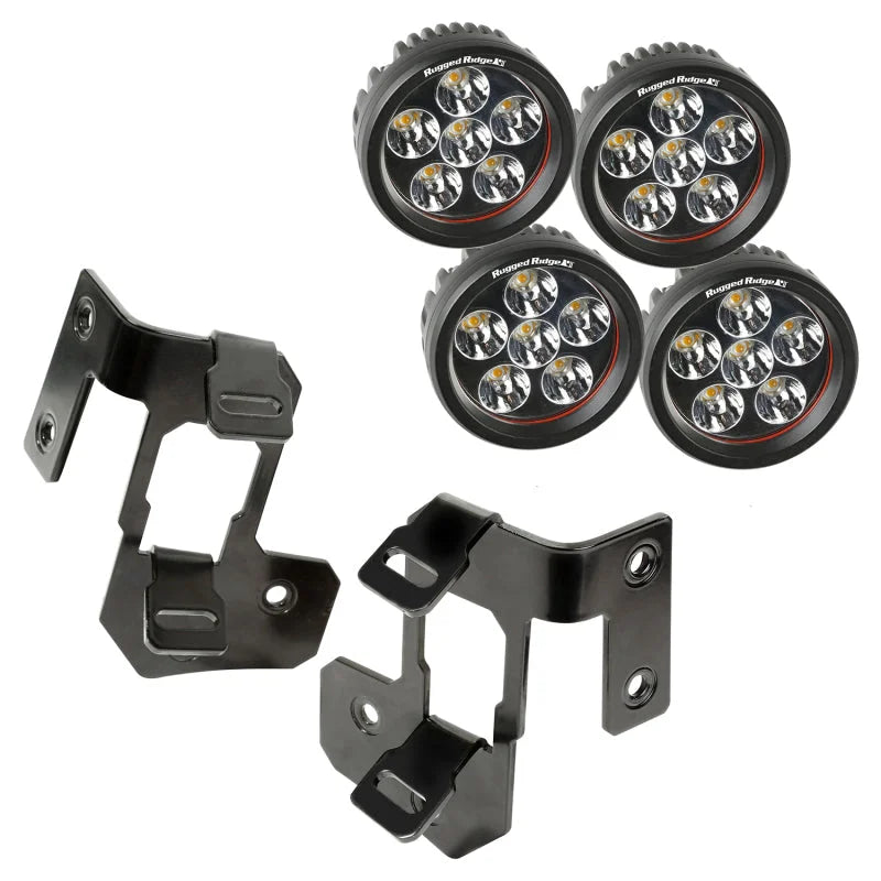 Rugged Ridge 07-18 Jeep Wrangler JK Semi-Gloss Black Round A-Pillar LED Light Mount Kit - Main Product View