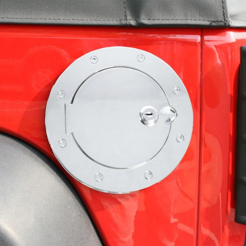 Rugged Ridge 07-18 Jeep Wrangler JK Stainless Steel Locking Gas Cap Door - Side View