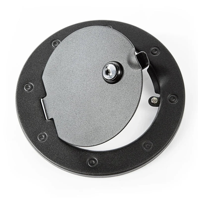 Rugged Ridge 07-18 Jeep Wrangler JK Textured Black Locking Gas Cap Door - Detail View