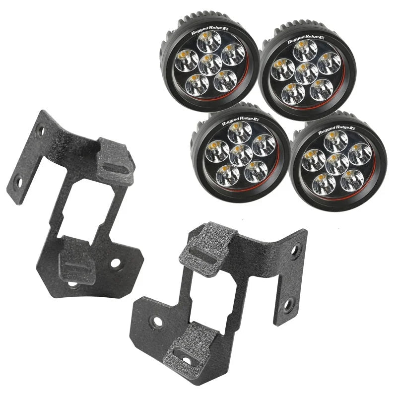 Rugged Ridge 07-18 Jeep Wrangler JK Textured Black Round A-Pillar LED Light Mount Kit - Main Product View