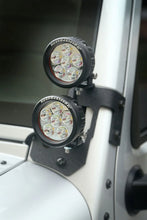 Load image into Gallery viewer, Rugged Ridge 07-18 Jeep Wrangler JK Textured Black Round A-Pillar LED Light Mount Kit - Side View