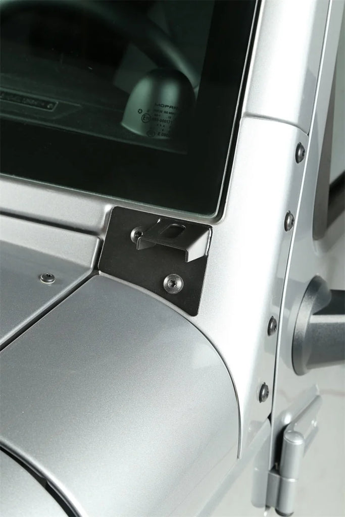 Rugged Ridge 07-18 Jeep Wrangler JK Textured Black Windshield Aux. Light Mounting Brackets - Side View