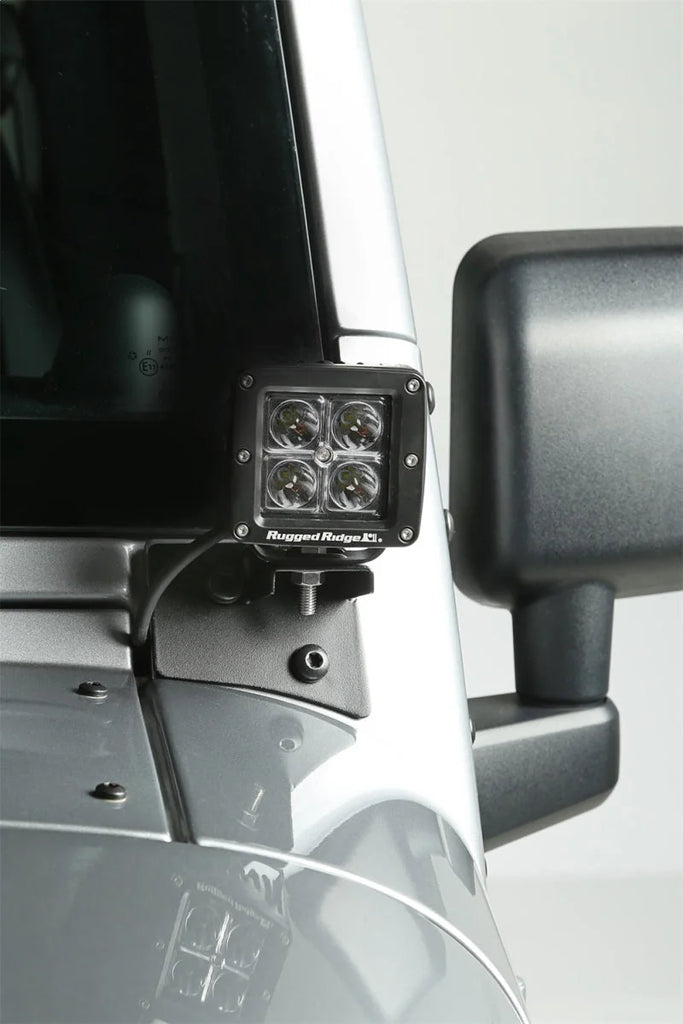 Rugged Ridge 07-18 Jeep Wrangler JK Textured Black Windshield Aux. Light Mounting Brackets - Back View
