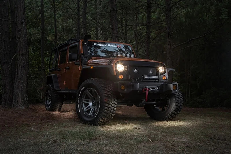 Rugged Ridge 07-18 Jeep Wrangler JK White 4-Piece LED Rock Light Kit - Side View