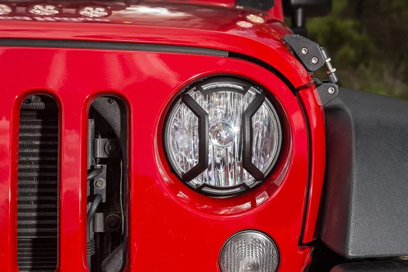 Rugged Ridge 07-18 Jeep Wrangler JK/JKU Textured Black Elite Headlight Euro Guards - Back View